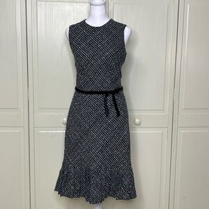 HELENA Women’s Tweed Houndstooth Sheath Dress With Velvet Bow Belt